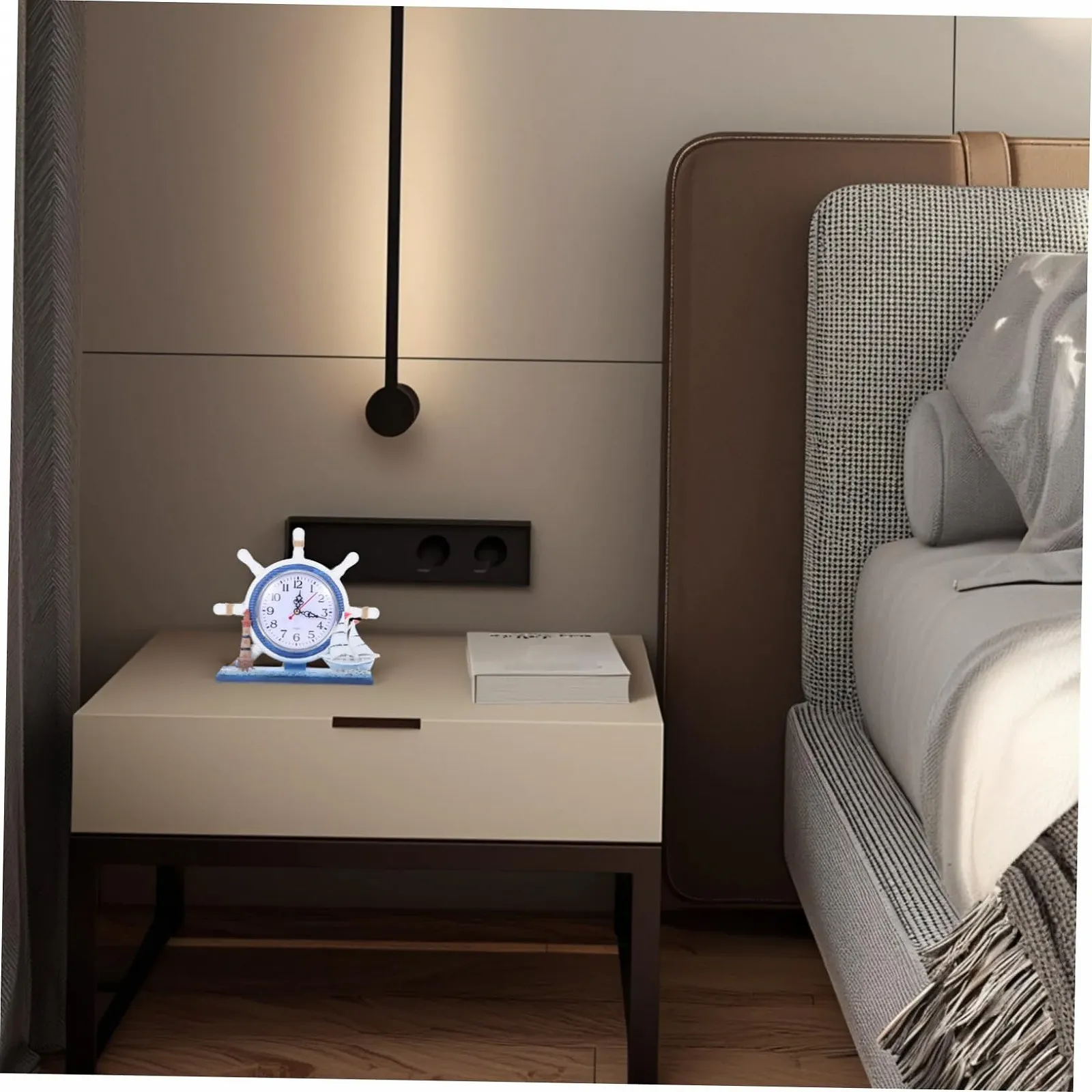 Настільний годинник MUCKLILY Nautical Silent, Вінтажний будильник з маяком та штурвалом для прибережного декору, фото №4