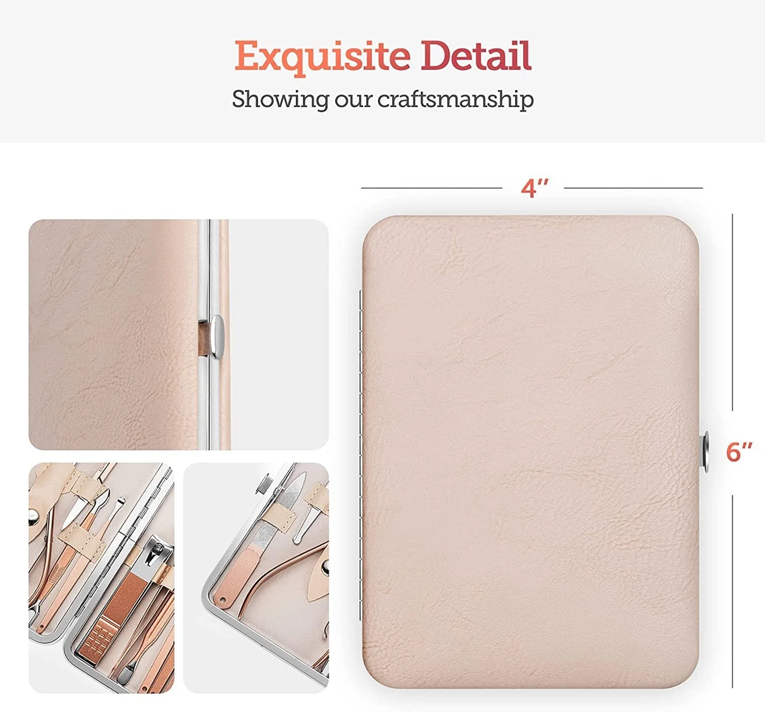 Набор для маникюра и педикюра 18 шт., нержавеющая сталь, с роскошным портативным дорожным футляром, розовое золото, фото №8 Набор для маникюра и педикюра 18 шт., нержавеющая сталь, с роскошным портативным дорожным футляром, розовое золото, фото №8