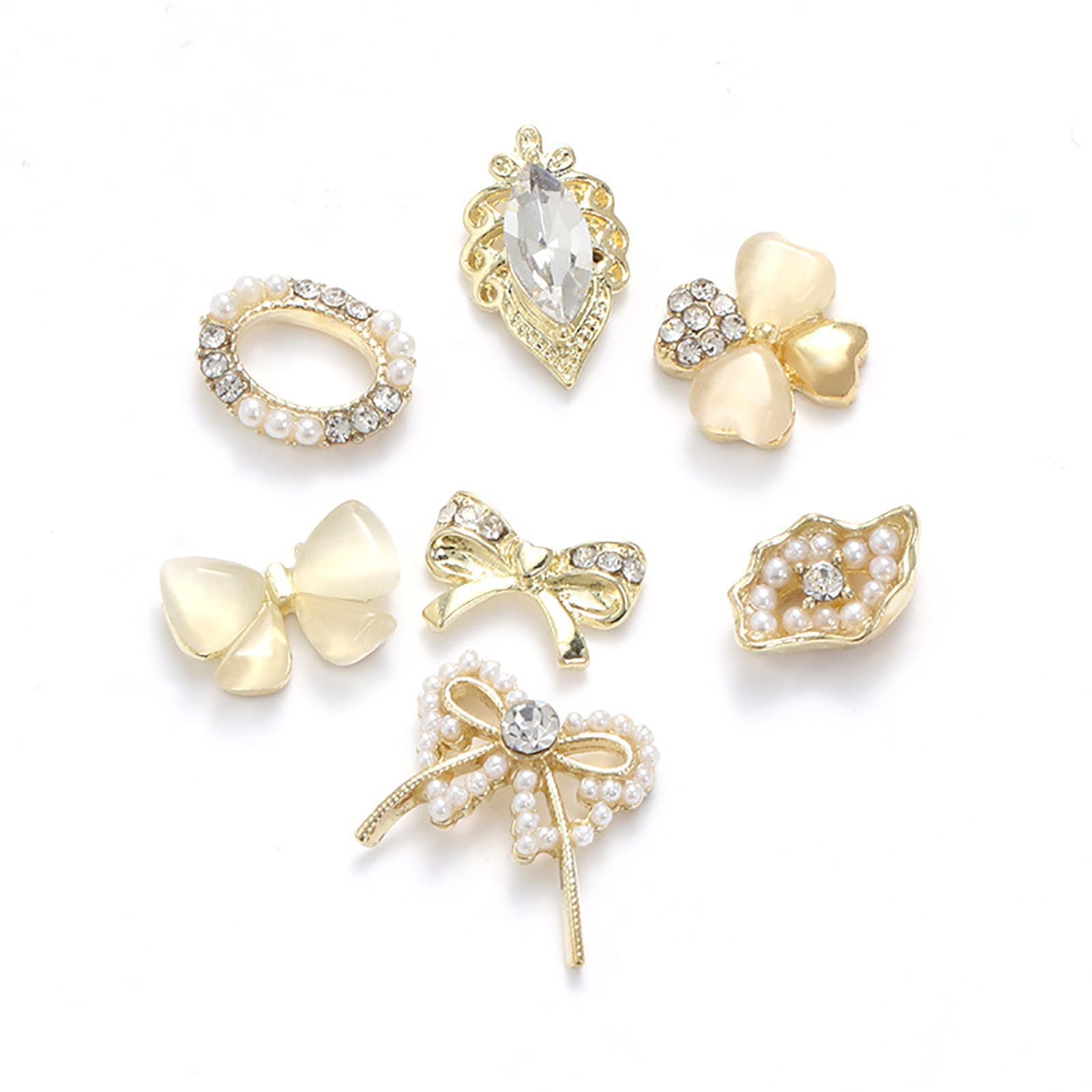 Стрази для нігтів, 70 шт (10 шт) для DIY мистецтва, блискучі, змішаної форми, з пласкою задньою частиною, золотистого кольору, фото №1