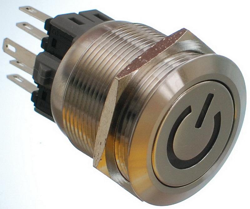 Кнопка антивандальна VJ Parts d28mm стрижка 25mm h34mm 6 контактів індикація, фото №1