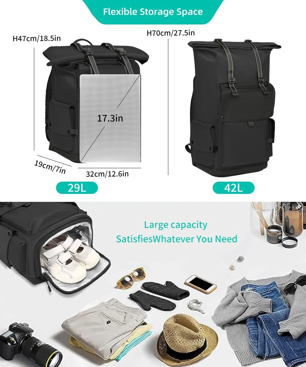 Рюкзак Rolltop 42L 17.3 дюйма водонепроницаемый черный, фото №2