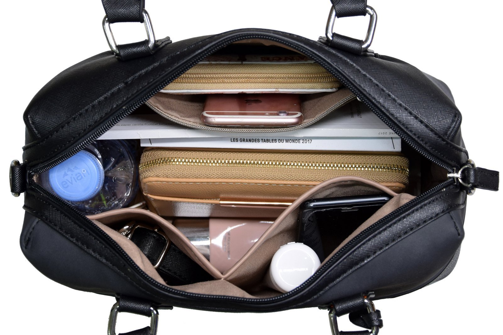 Сумка З Верхньою Ручкою David Jones Bugatti Polochon Duffle, Багатокольорова Смугаста, з Нубуку з Блискітками, Жорстка Штучна Шкіра, Чорна, фото №5