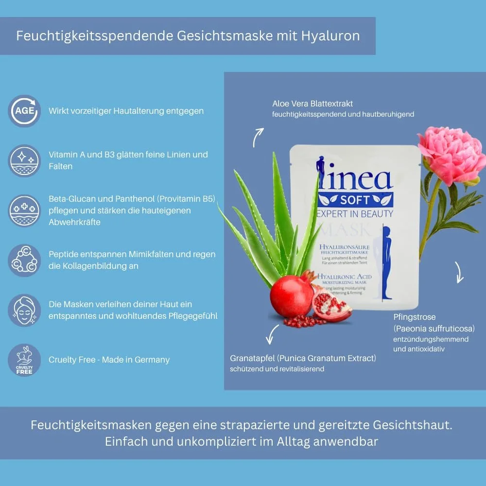 Маска для лица Linea Soft вискозный флис, набор 5 шт, увлажняющая, гиалуроновая кислота, антивозрастной, фото №2