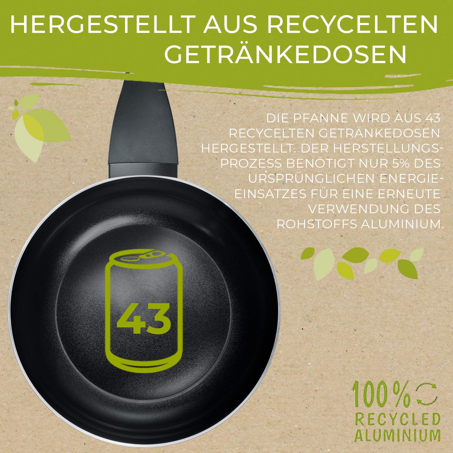 Сковорідка Berndes b.green Aluminium Recycled Induction 28 см з 100% перероблених банок з-під напоїв Чорна, фото №2