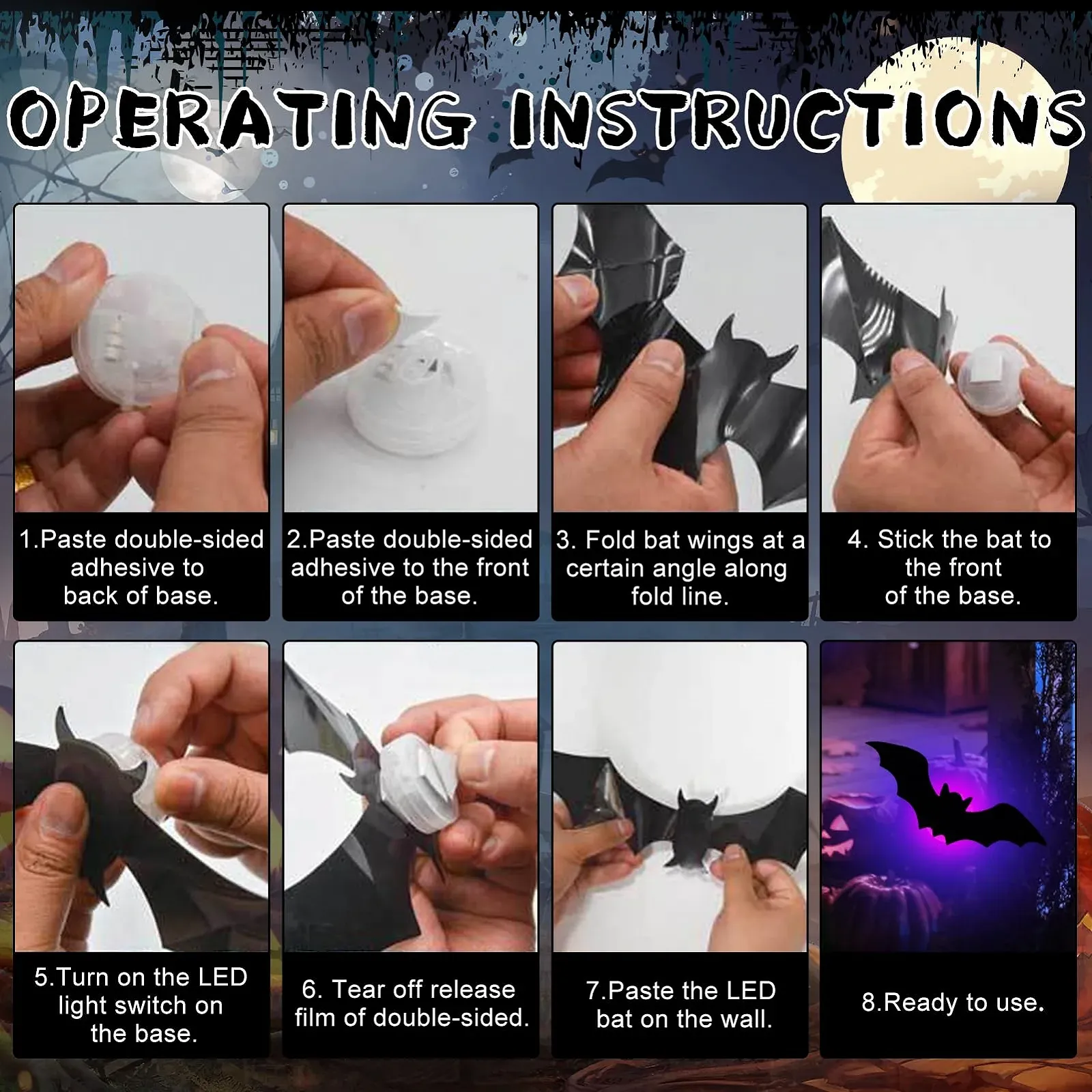 Наклейки на стіну LED Хелловін Кажани та павуки 3D 18 шт. (B), фото №8 Наклейки на стіну LED Хелловін Кажани та павуки 3D 18 шт. (B), фото №8