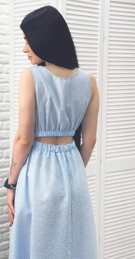 Женское летнее платье миди на резинке GF509323 размер 46/48, цвет голубой, фото №3