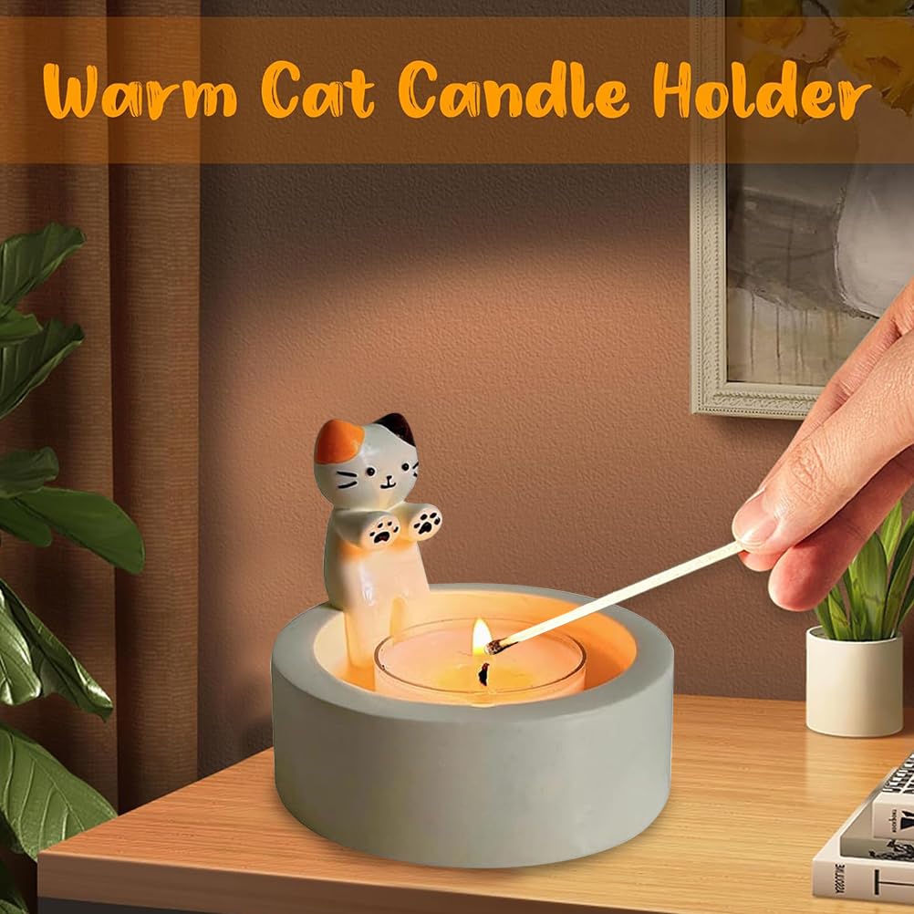 Подсвечник Cartoon Kitten Cartoon Cat Cartoon Cats с согревающими лапками, милый ароматический держатель свечей, подарки для любителей кошек, фото №7