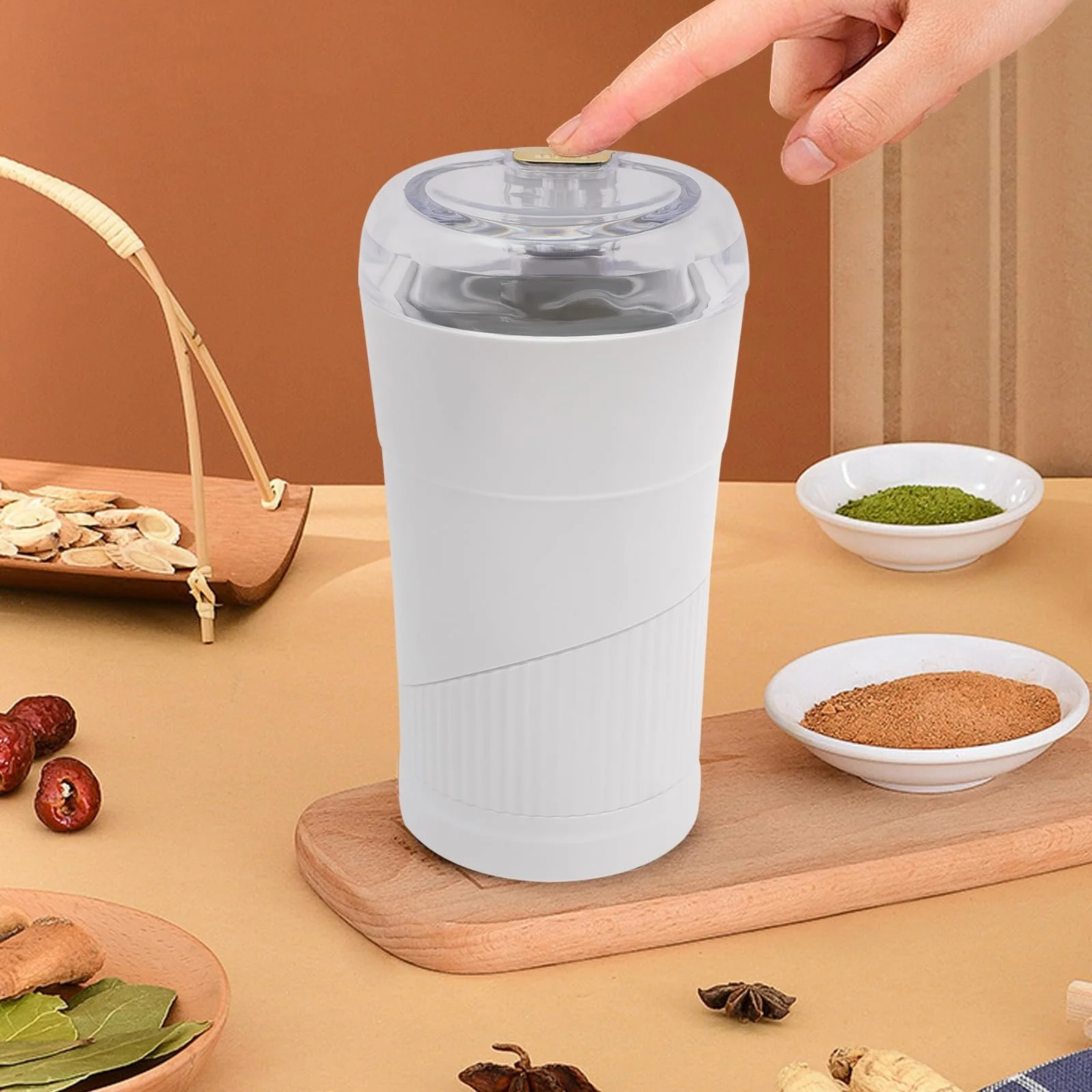 Електрична кавомолка 150 Вт, подрібнювач спецій, 24000 ~ 28000 об/хв, млин для зерен 50 мл для кавових зерен, спецій та злаків (білий), фото №8