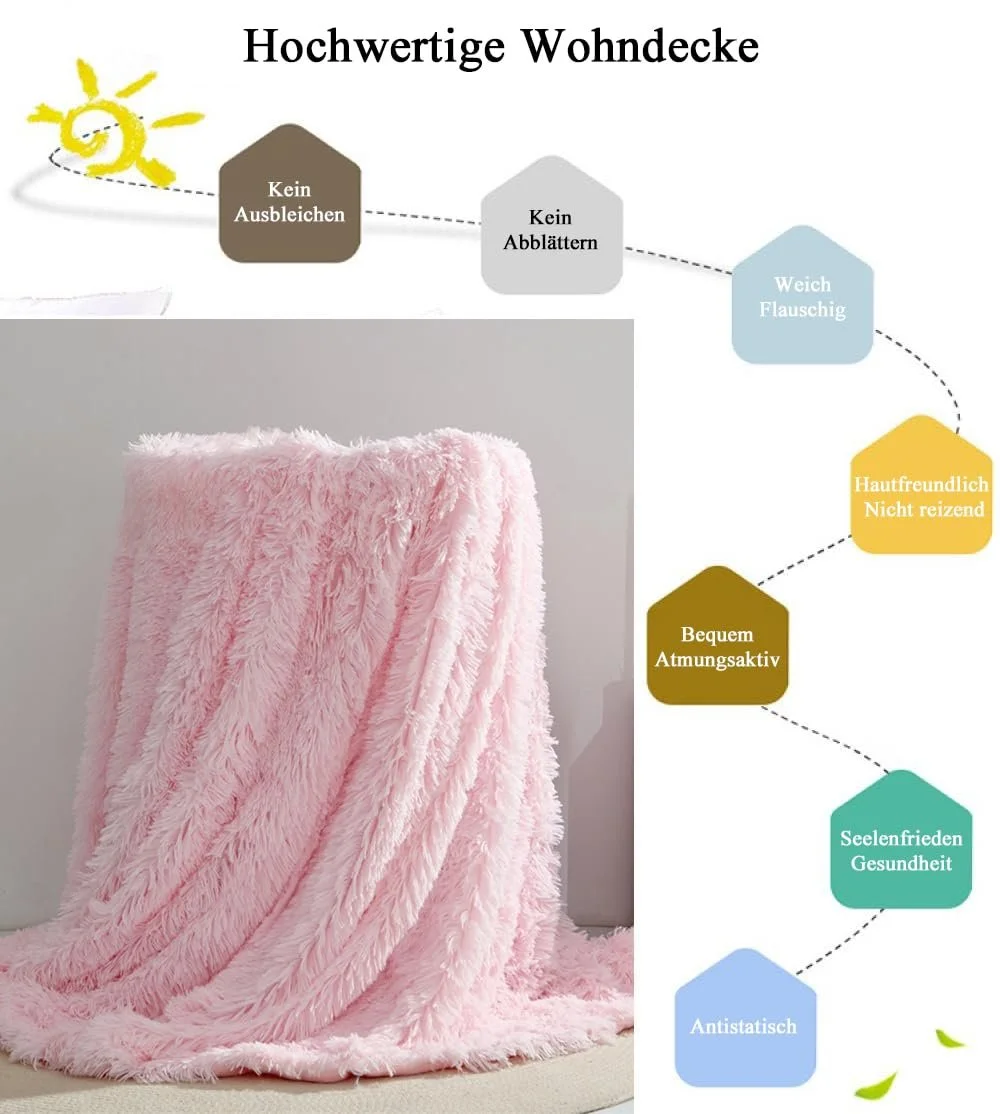 Покривало Freyamy Пухнасте з довгошерстного мікроволокна, штучне хутро, затишне, 80 x 120 см, світло-зелене, фото №4