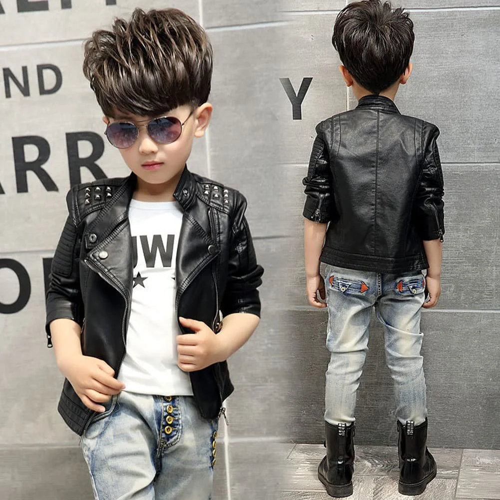 Куртка зі штучної шкіри для хлопчиків SXSHUN з пухнастою підкладкою, фото №3 Куртка зі штучної шкіри для хлопчиків SXSHUN з пухнастою підкладкою, фото №3