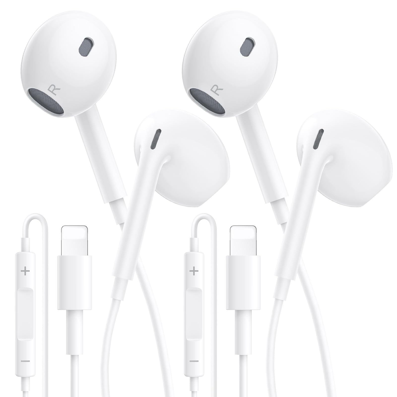 Набір з 2 навушників iPhone [MFi Сертифіковані] Вкладиші HiFi Стерео Шумозаглушення з кабелем, з управлінням гучністю та мікрофоном сумісні з iPhone 14 Pro Max/Pro/14 Plus/13/12/SE/11/XS, фото №1