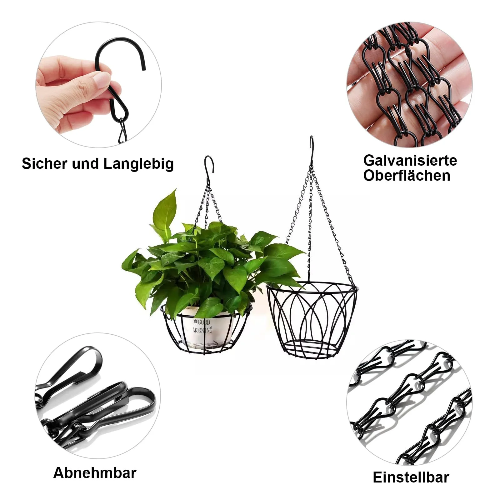 Набор цепочек для подвешивания 6 шт. 50 см металлические с 2 крючками-шурупами Черный, фото №3