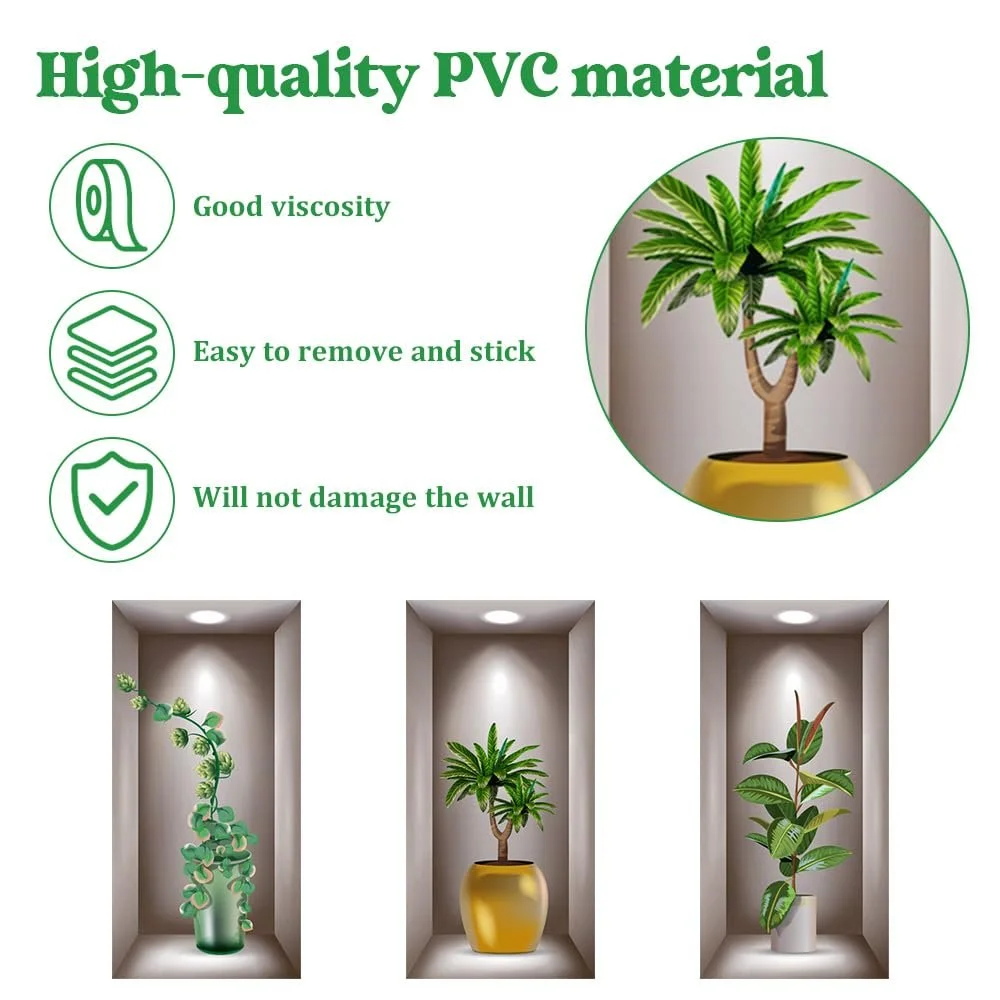 Наклейки на стіну Вази та рослини 3 шт. 40х20 см 3D Вінілові ПВХ, фото №3