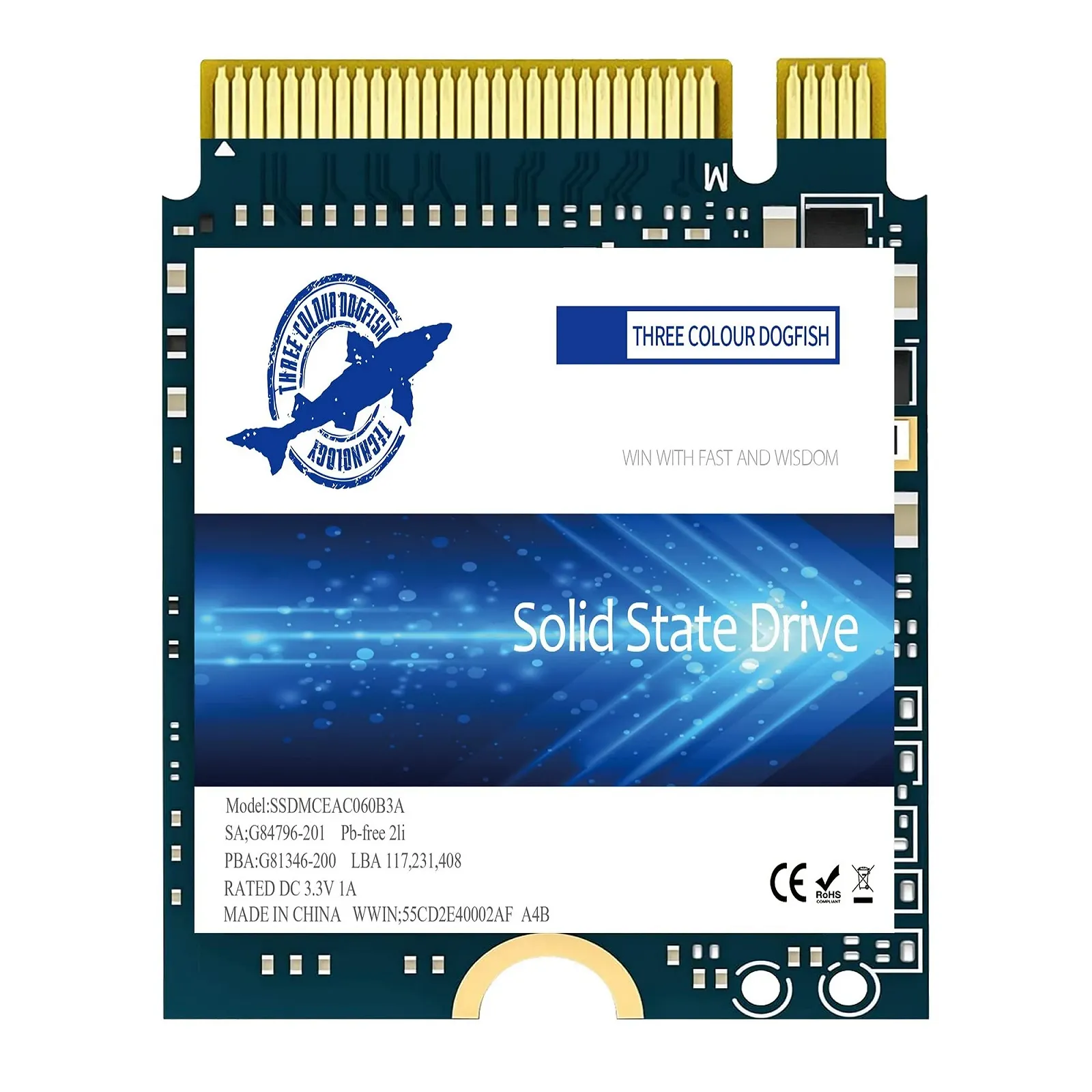 Внутрішній SSD-накопичувач Dogfish 256GB M.2 2230 NVMe PCIe Gen 3.0 x4, фото №1