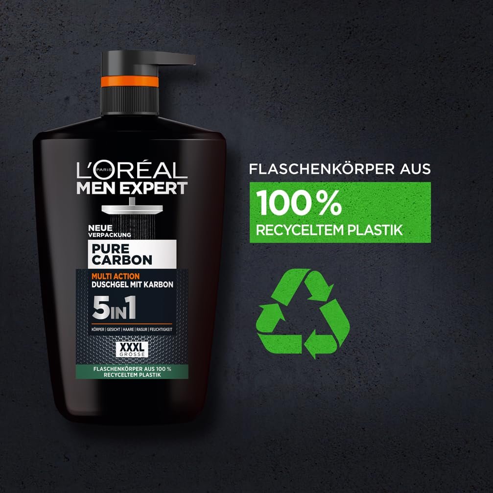 Гель для душа и шампунь L'Oréal Men Expert Pure Carbon XXXL 5-в-1 с углем 1000 мл, фото №7 Гель для душа и шампунь L'Oréal Men Expert Pure Carbon XXXL 5-в-1 с углем 1000 мл, фото №7