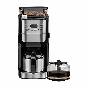 Капельная кофеварка CHEF CUISINE с кофемолкой и термосом 1050 Вт 12 чашек нержавеющая сталь черная - Фото 1