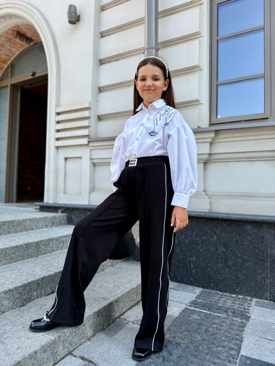 Брюки для девочки "MIU MIU" с кантом от 128 до 164 см, фото №3