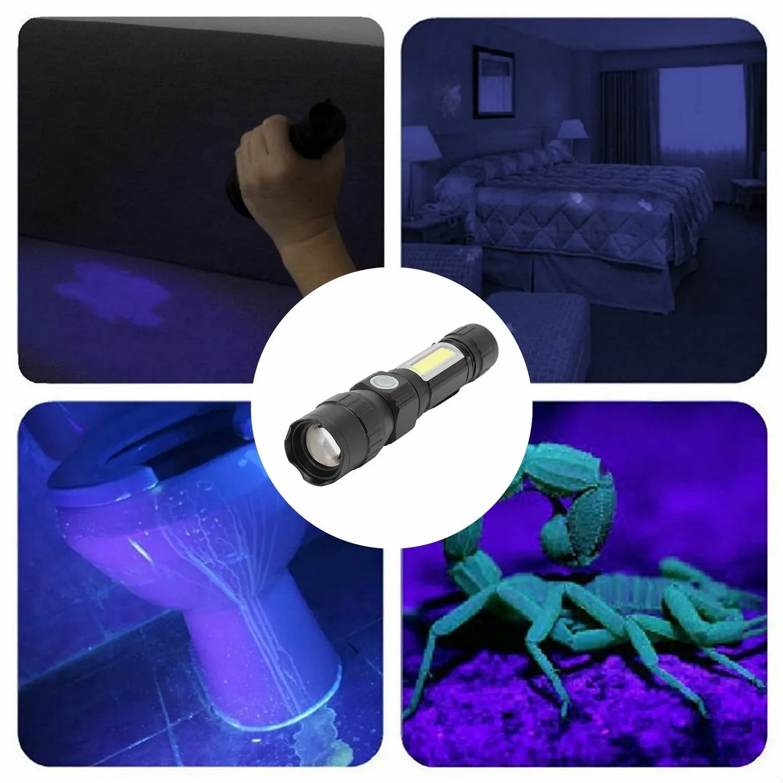 Ліхтар ViaGasaFamido Перезаряджуваний 395 Nm, Магнітний, 7 Режимів Освітлення, USB Зарядка, Алюмінієвий Сплав, фото №5