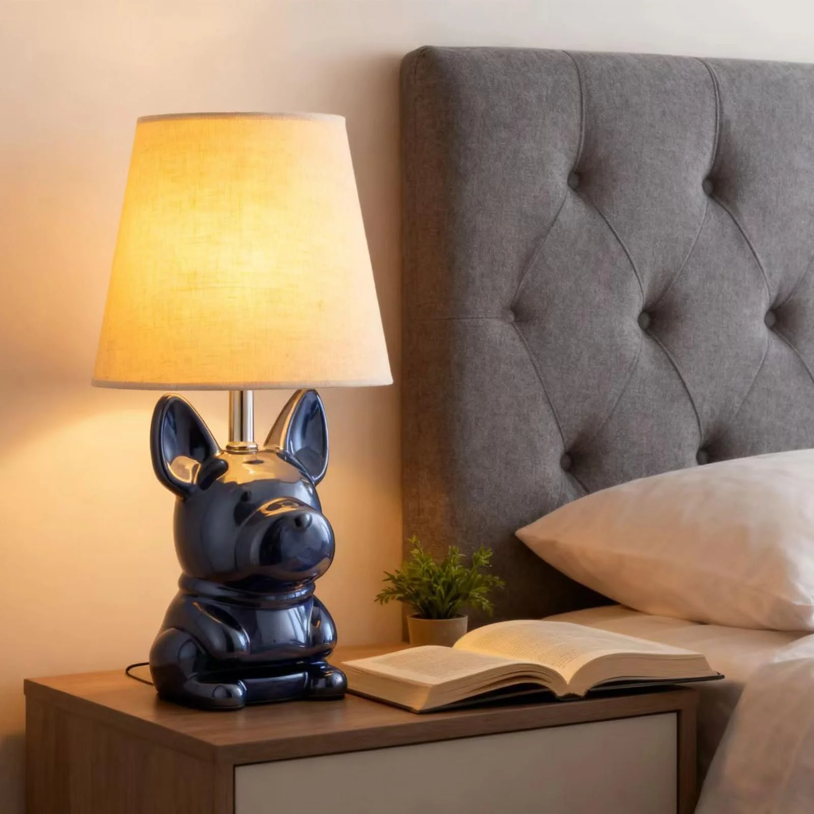 Настільна лампа Ceramic Puppy Linen Fabric Shade Pink, фото №5