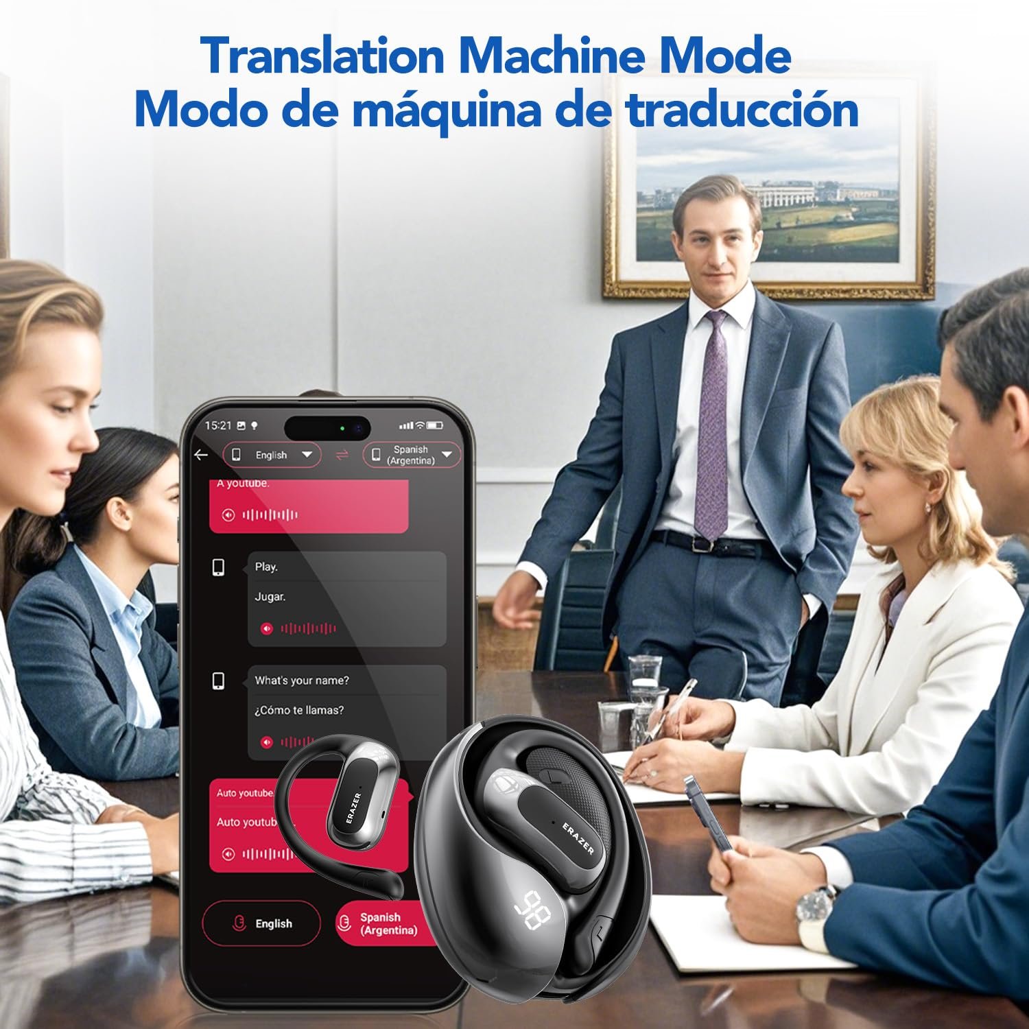 Навушники для перекладу AI Real Time 4-в-1, Bluetooth 5.4, бездротові, фото №7