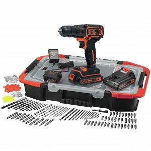 Дриль-шуруповерт Black+Decker BDCDC18BAST-QW бездротовий 18 В 1.5 А·год, планетарна передача, світлодіодне підсвічування, м'яка ручка, 2 x батареї, зарядний пристрій, набір аксесуарів 160 штук в органайзері - Фото 1