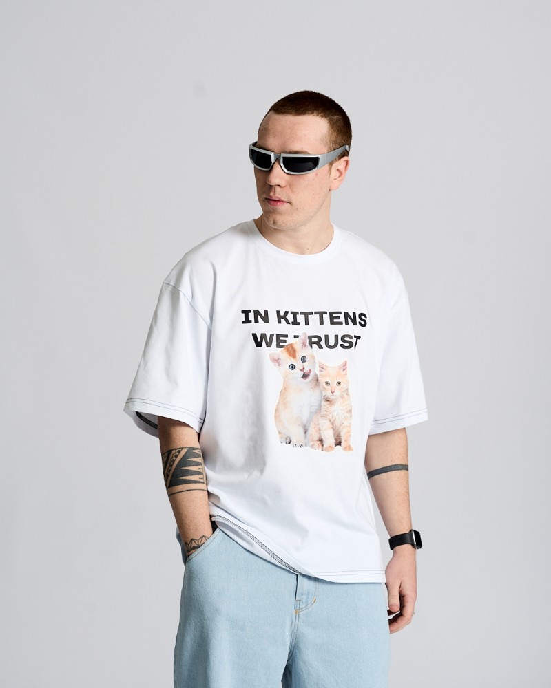 Футболка оверсайз Ogonpushka Kittens біла, фото №2