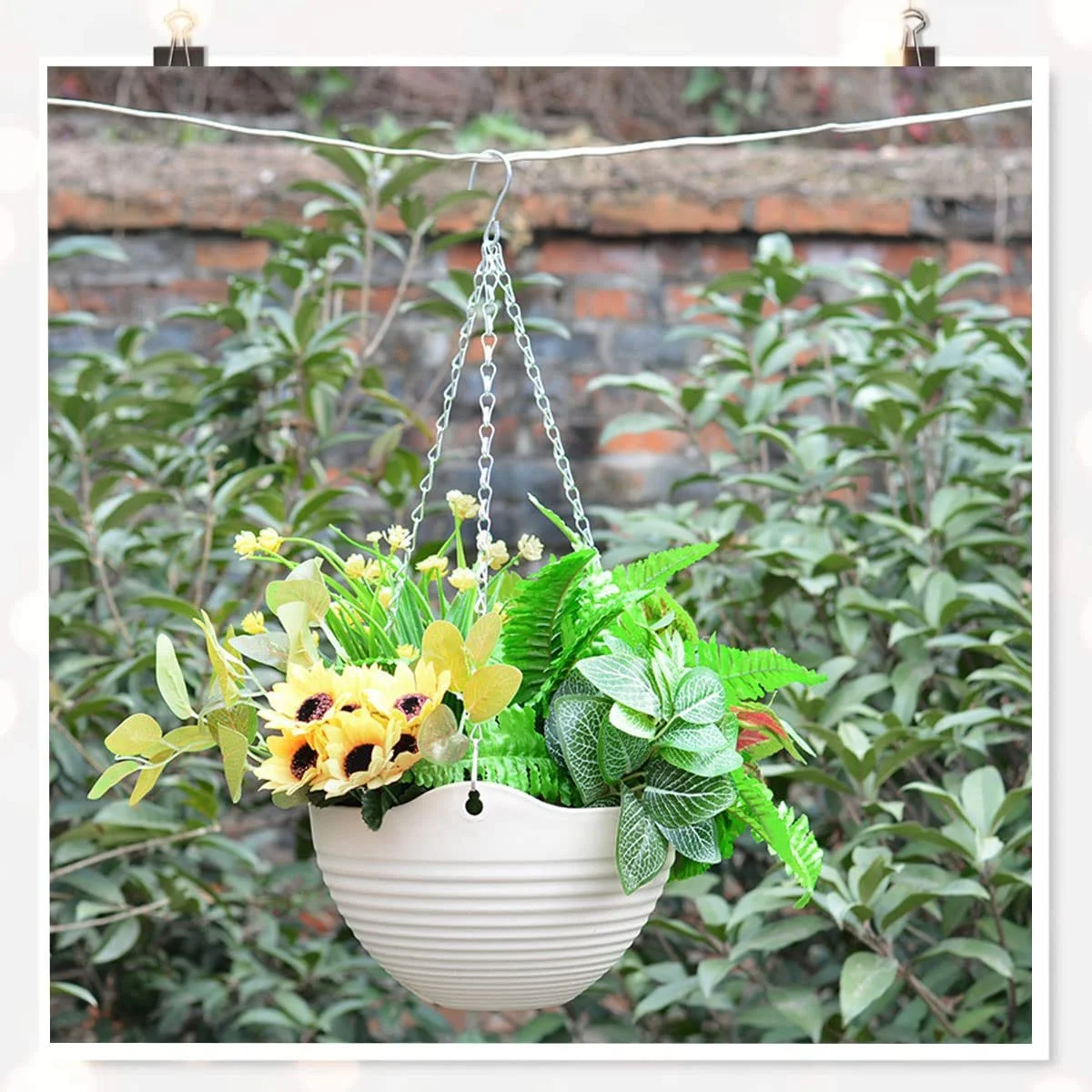 Подвесное кашпо пластиковое с цепочкой и крючком для балкона и сада, фото №6