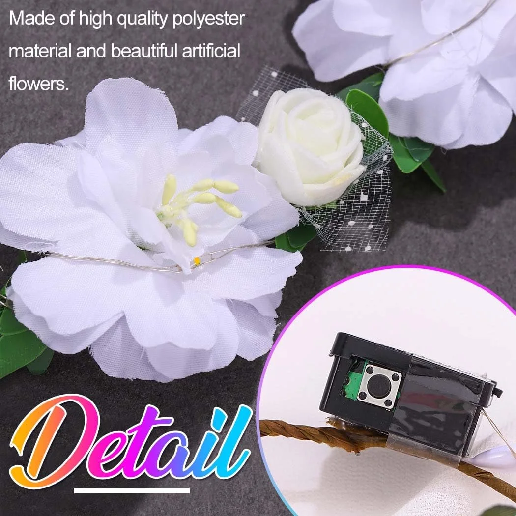 Вінок зі світлодіодними квітами Zoestar, білий, один розмір, фото №4