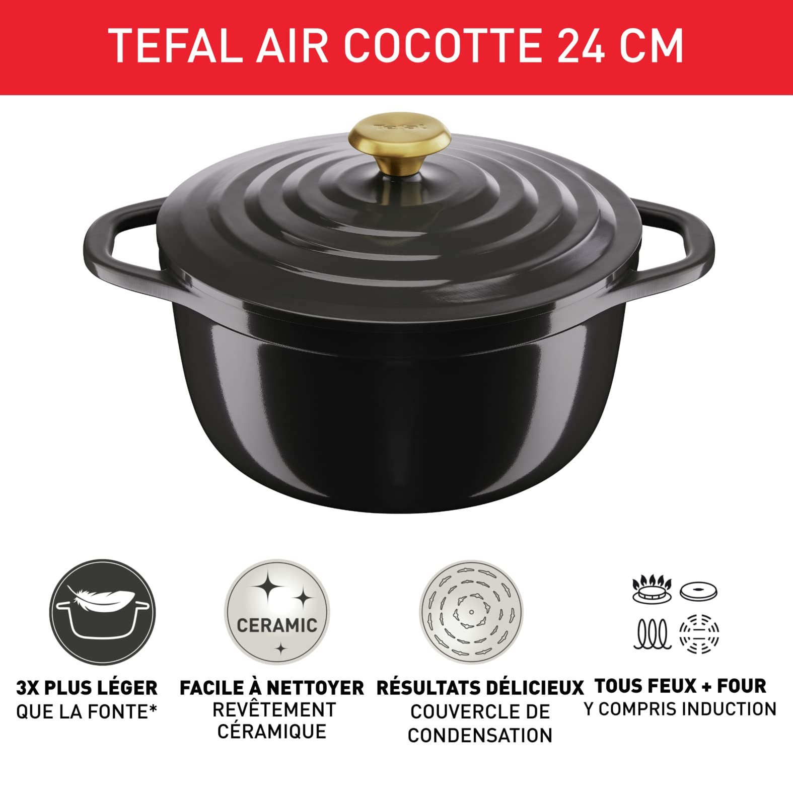 Гусятниця для випікання Tefal Air E2554604 кругла антипригарна індукційна лита алюмінієва з кришкою Сіра, фото №6