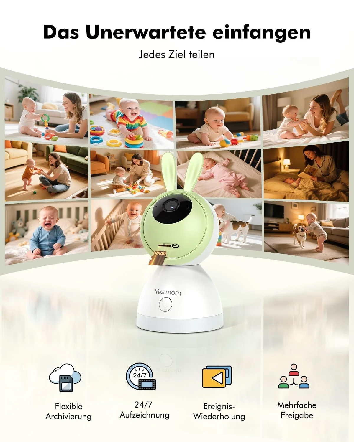 Відеоняня YESIMOM 1080P HD PTZ 360° 4.3 дюйма WiFi 4X Zoom Автоматичне відстеження, фото №6