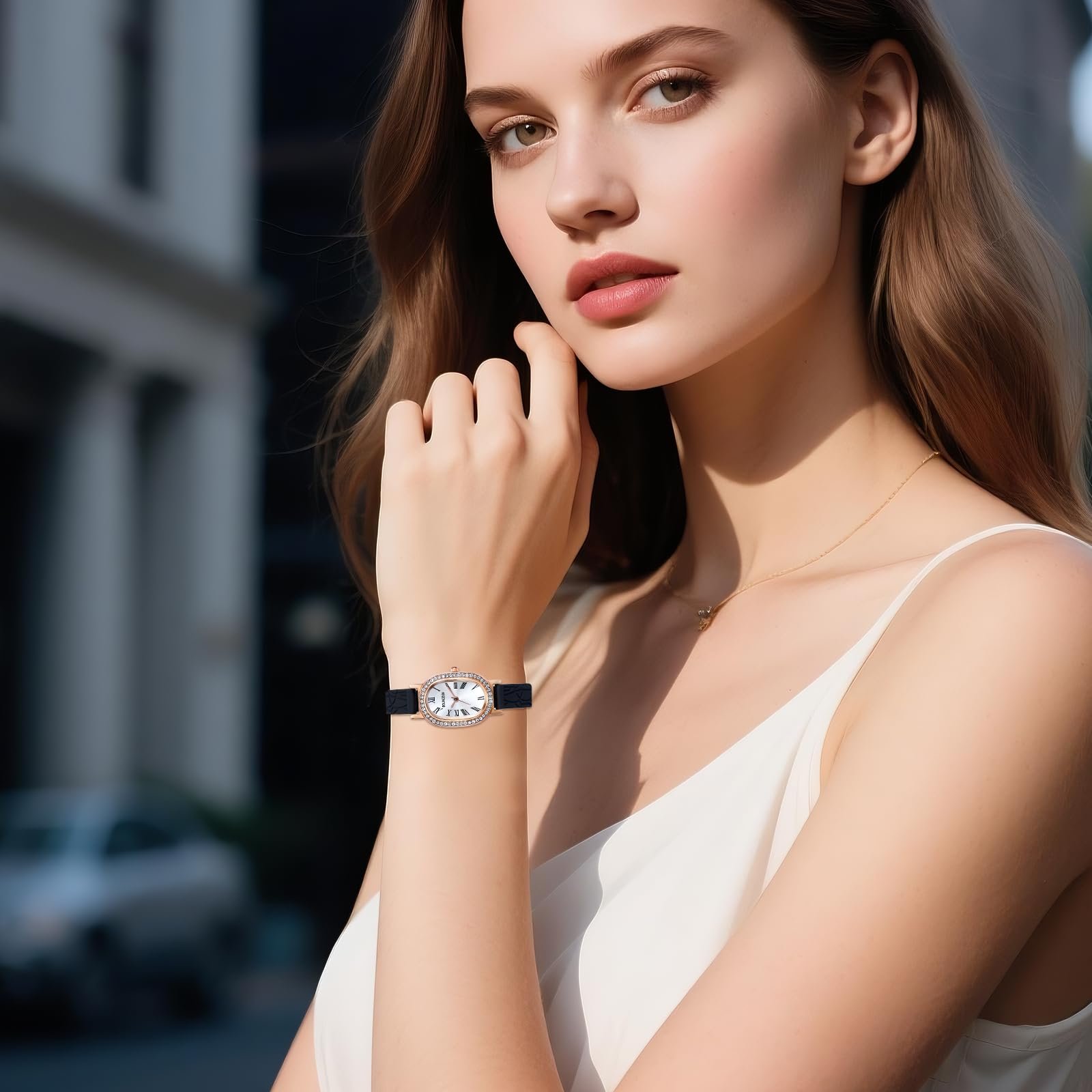 Женские наручные часы Силиконовые JewelryWe Кварцевые Аналоговые Классические Деловой Миниатюрные Овальные, с римскими цифрами и стразами, фото №2 Женские наручные часы Силиконовые JewelryWe Кварцевые Аналоговые Классические Деловой Миниатюрные Овальные, с римскими цифрами и стразами, фото №2