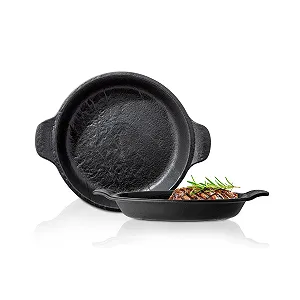 Форма для запекания Wilmax Плоская 800 мл круглая фарфоровая ручной глазуровки Черная - Фото 1