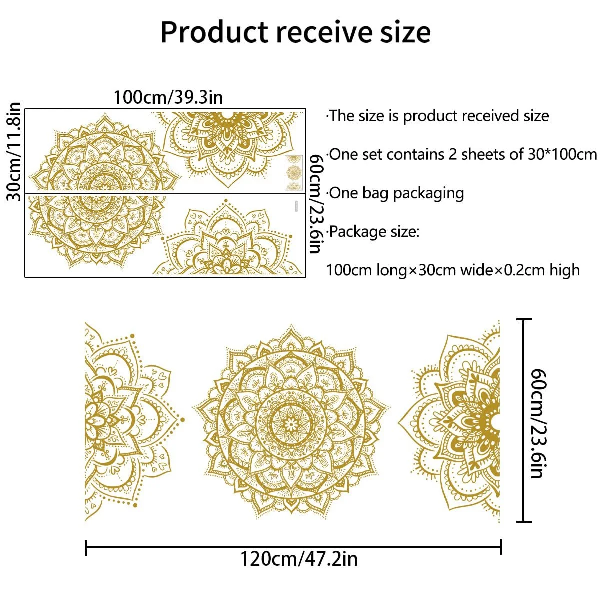 Наклейка на стену COVPAW Мандала 3 Золотисто-желтая 82x83 см, фото №4
