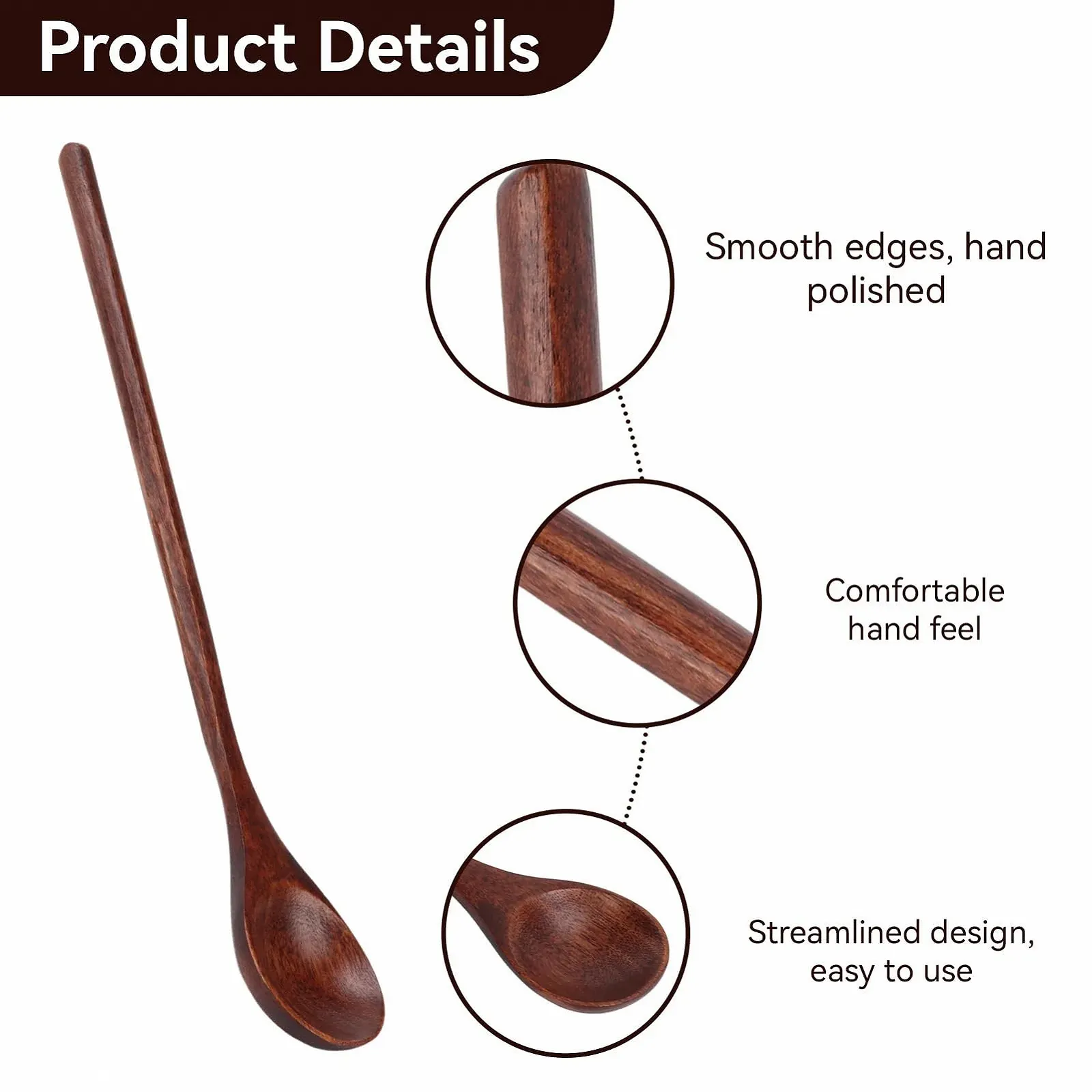 Набір дерев'яних ложок, 8 шт, з довгою ручкою, Дерев'яна, фото №6