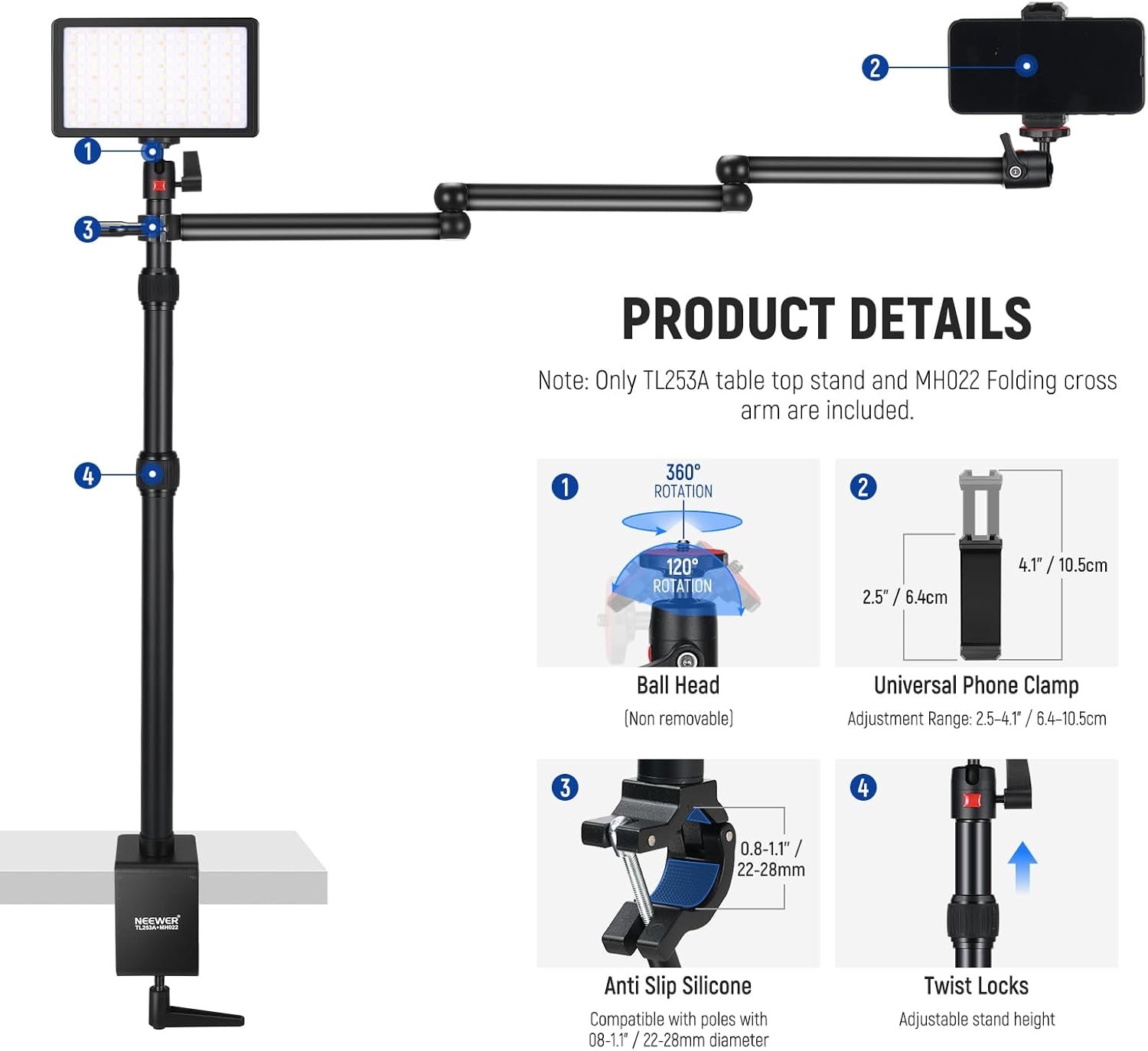 Стійка кронштейн NEEWER TL253A+MH022 Чорна, фото №8