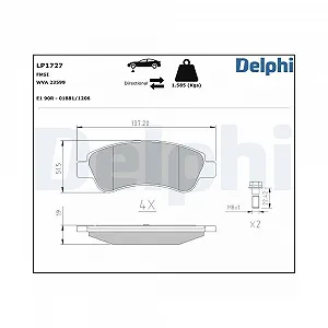 Комплект гальмівних колодок дискового гальма DELPHI LP1727 для CITROËN OPEL PEUGEOT VAUXHALL - Фото 1