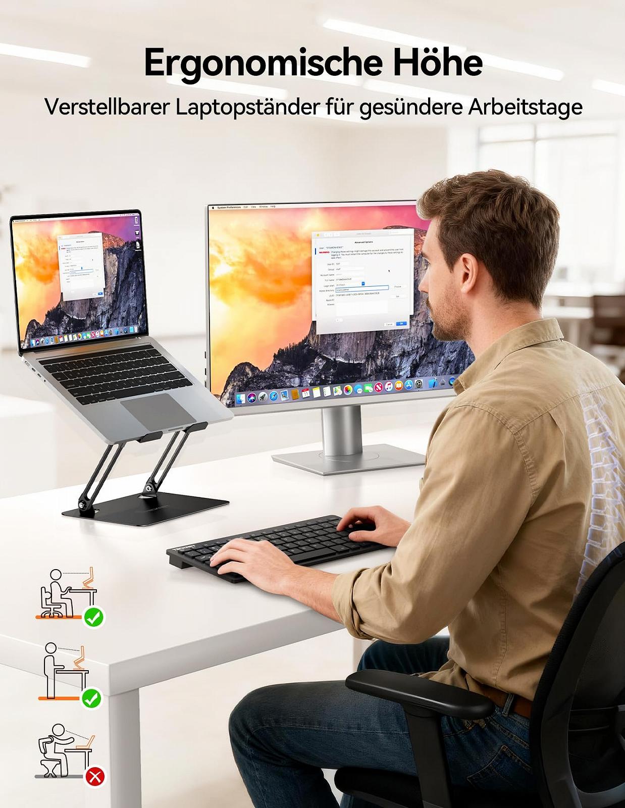 Підставка для ноутбука TECKNET Регульована по висоті Складна Ергономічна з алюмінієвого сплаву та металу Сумісна з ноутбуками 10-17,3 дюймів Чорна, фото №2