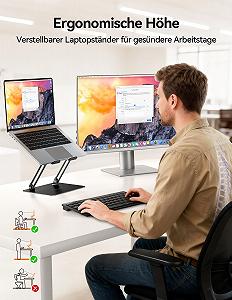 Подставка для ноутбука TECKNET Регулируемая по высоте Складная Эргономичная из алюминиевого сплава и металла Совместима с ноутбуками 10-17,3 дюймов Черная synthetic.ua - Фото 1