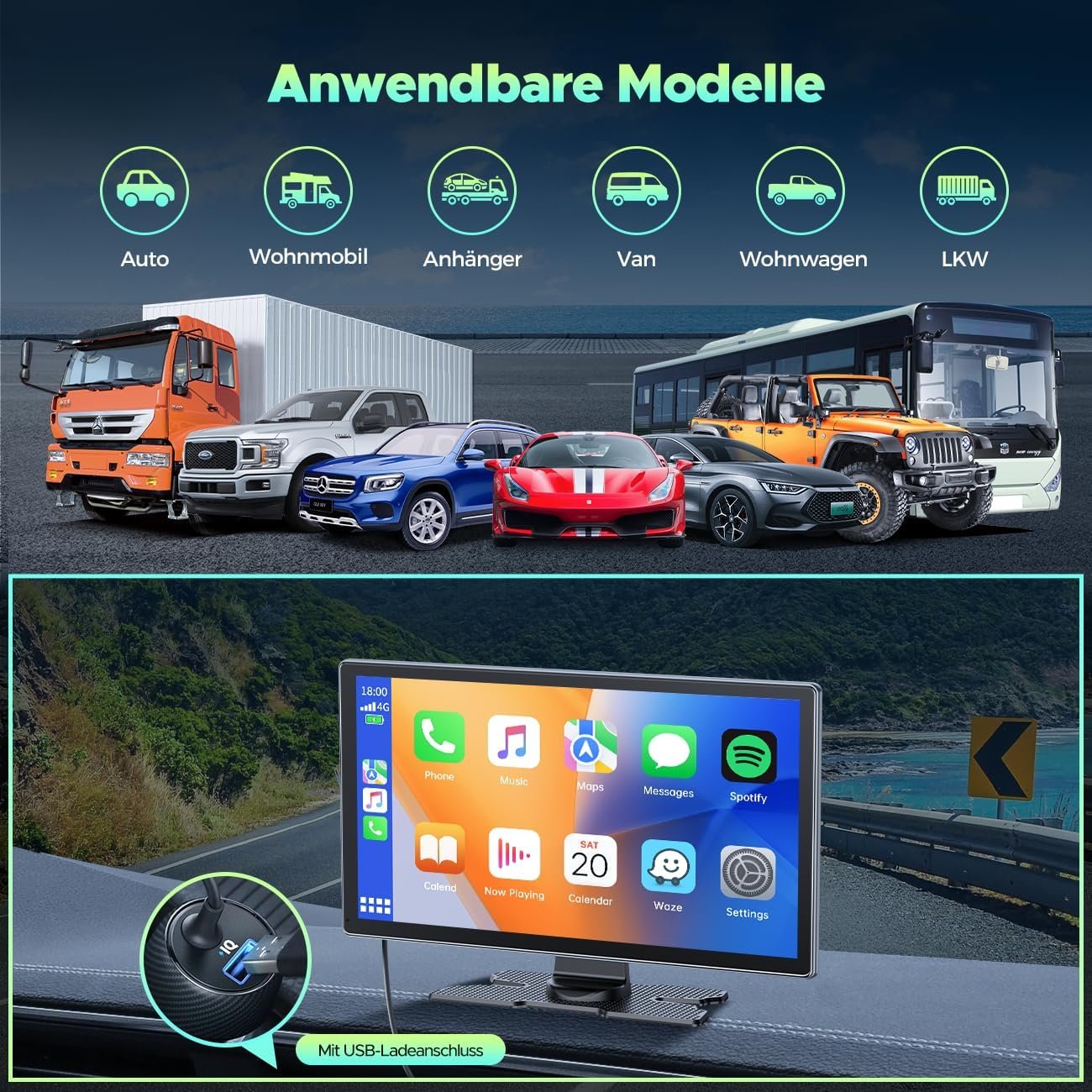 Автомагнітола Lamtto RC13 / 9" / Сенсорна / Apple CarPlay / Android Auto / Bluetooth / FM / AUX / SD Card, фото №9