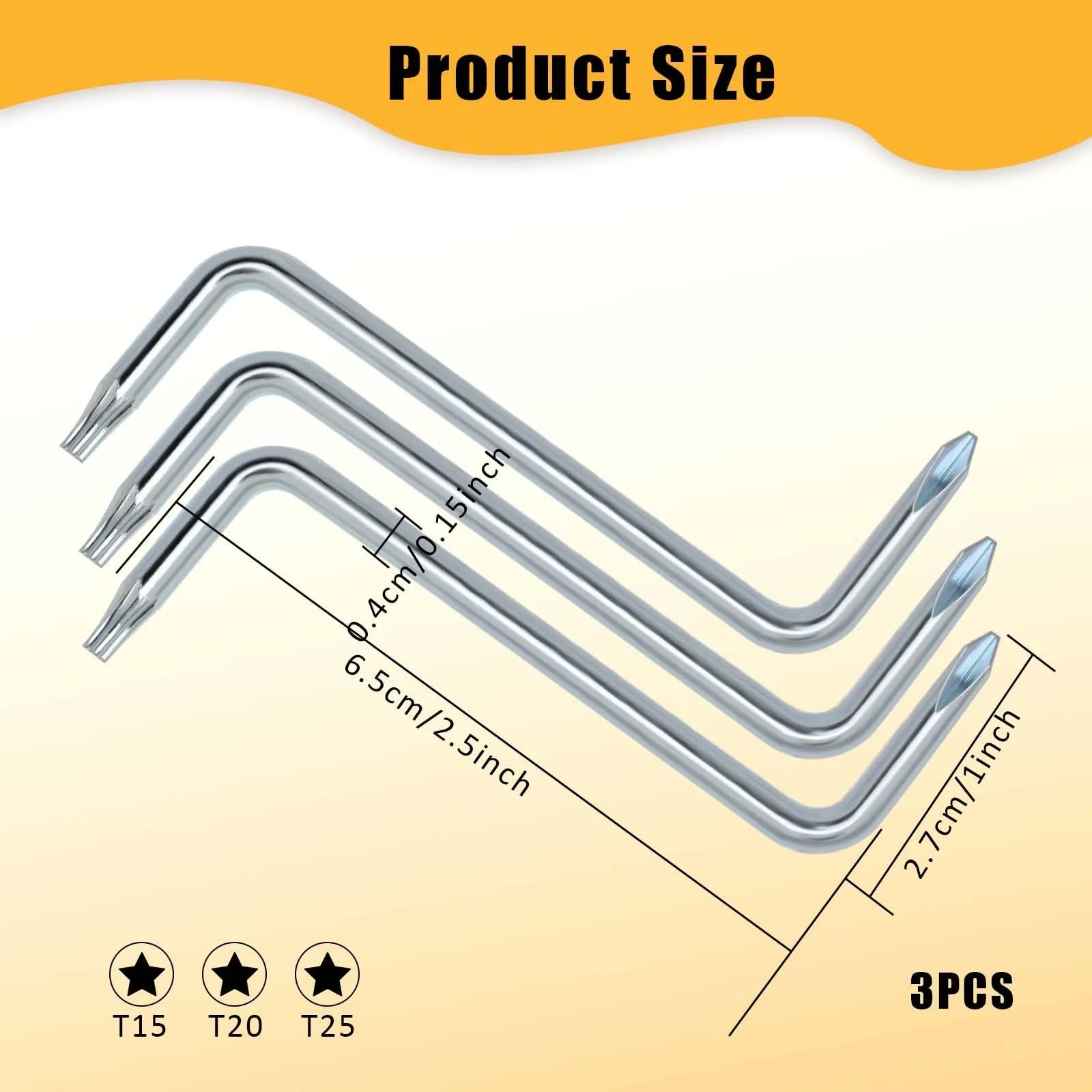 Набір Allen Wrench Z Type Double Head 90 Degree Flat Head T15/T20/T25 Steel, фото №2