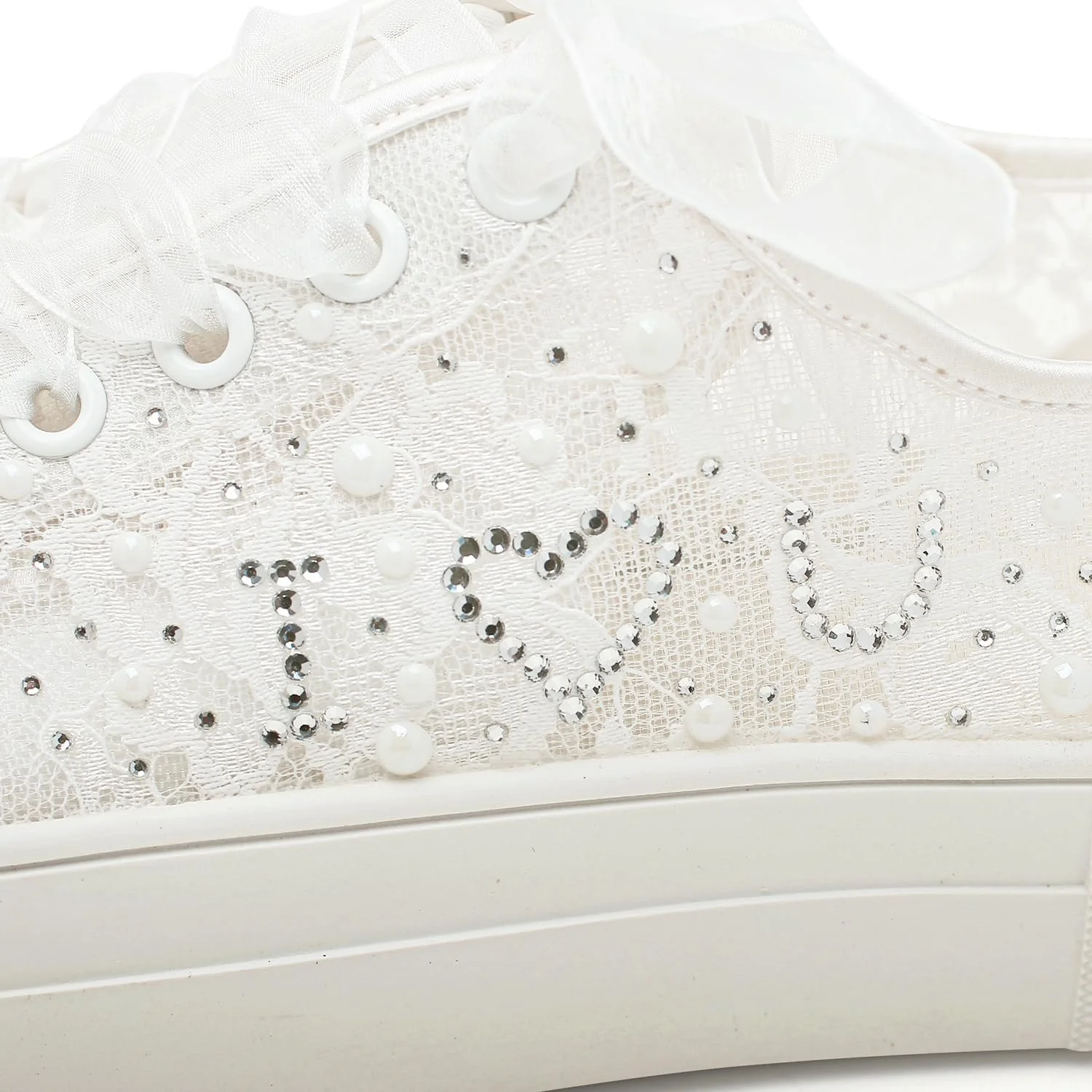 Кросівки Elivandon 9996 Весільні мереживні платформа 3.7 см зі стразами, фото №7