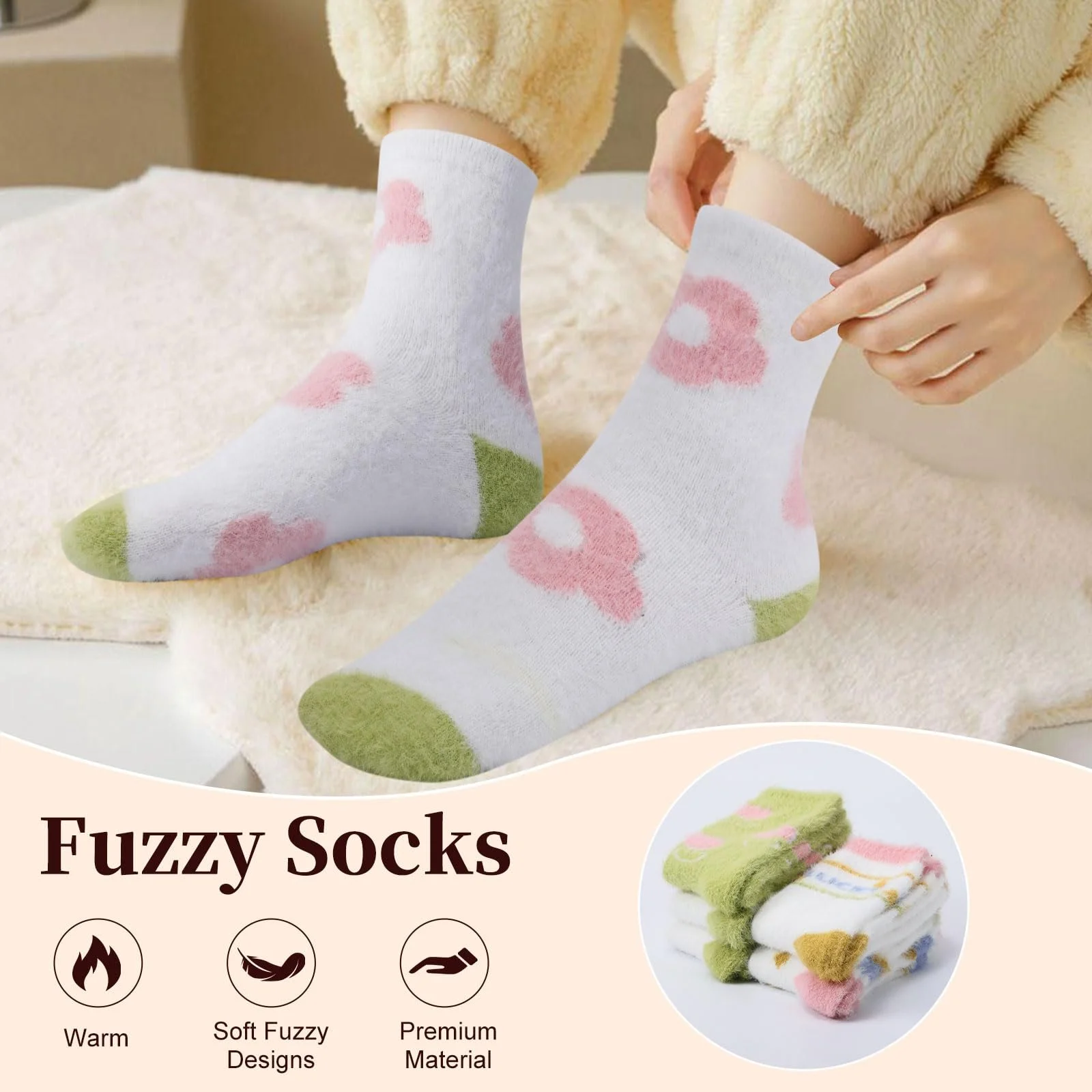 5 пар шкарпеток для ліжка з флісовою підкладкою для жінок, фото №3