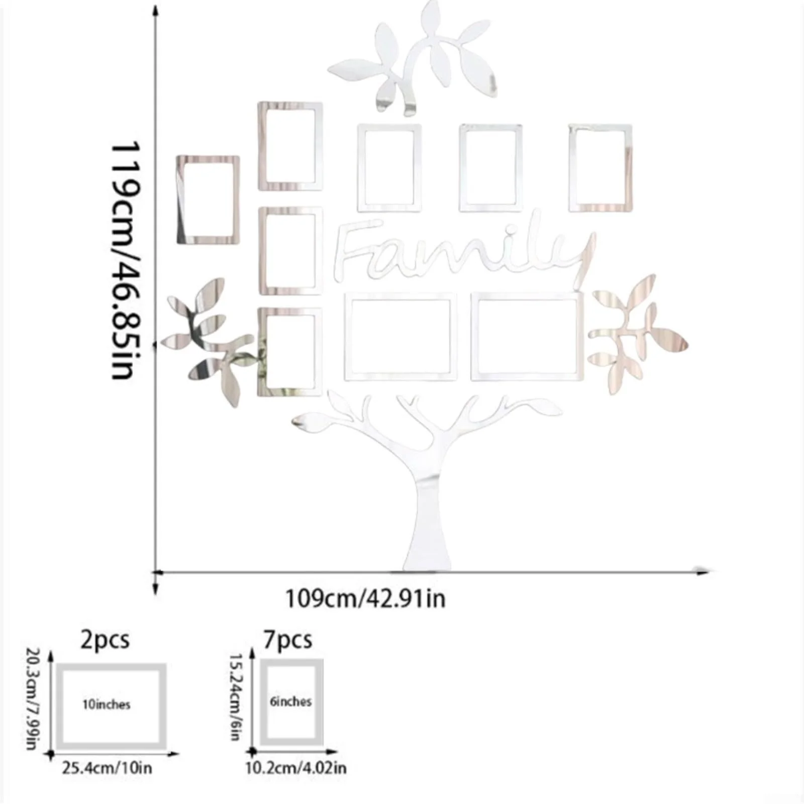 Наклейка на стіну Колаж Сімейне дерево Фоторамки Акрилова 119 x 109 см Срібляста, фото №3