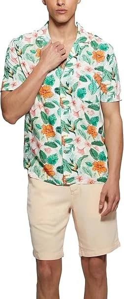 Мужская рубашка GUESS / с короткими рукавами и эко-флюидным принтом / Разноцветная, фото №1