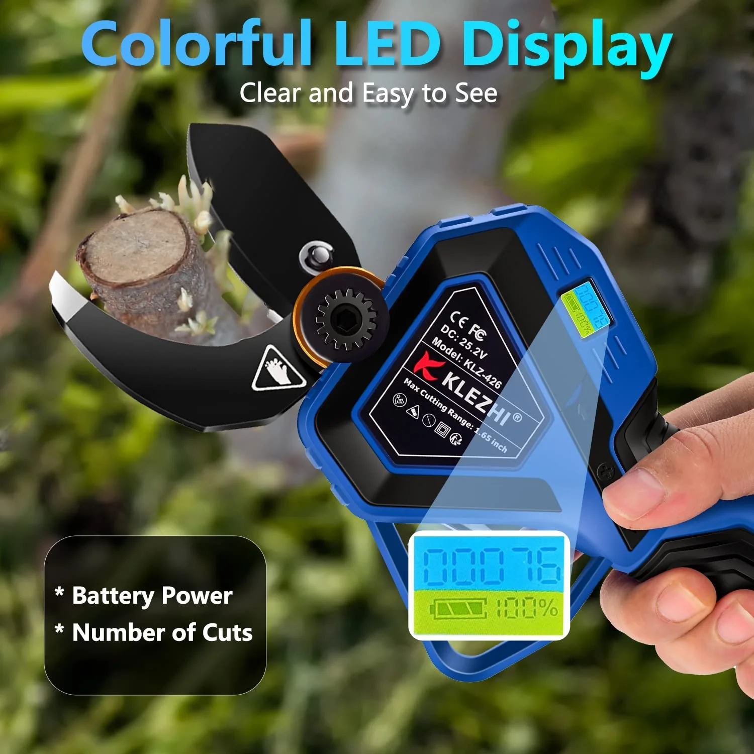 Секатор K KLEZHI 42 мм, акумуляторний, електричний, зі світлодіодом, DLC-покриттям, 2 x 2Ah літієві акумулятори, 25.2 V, фото №2