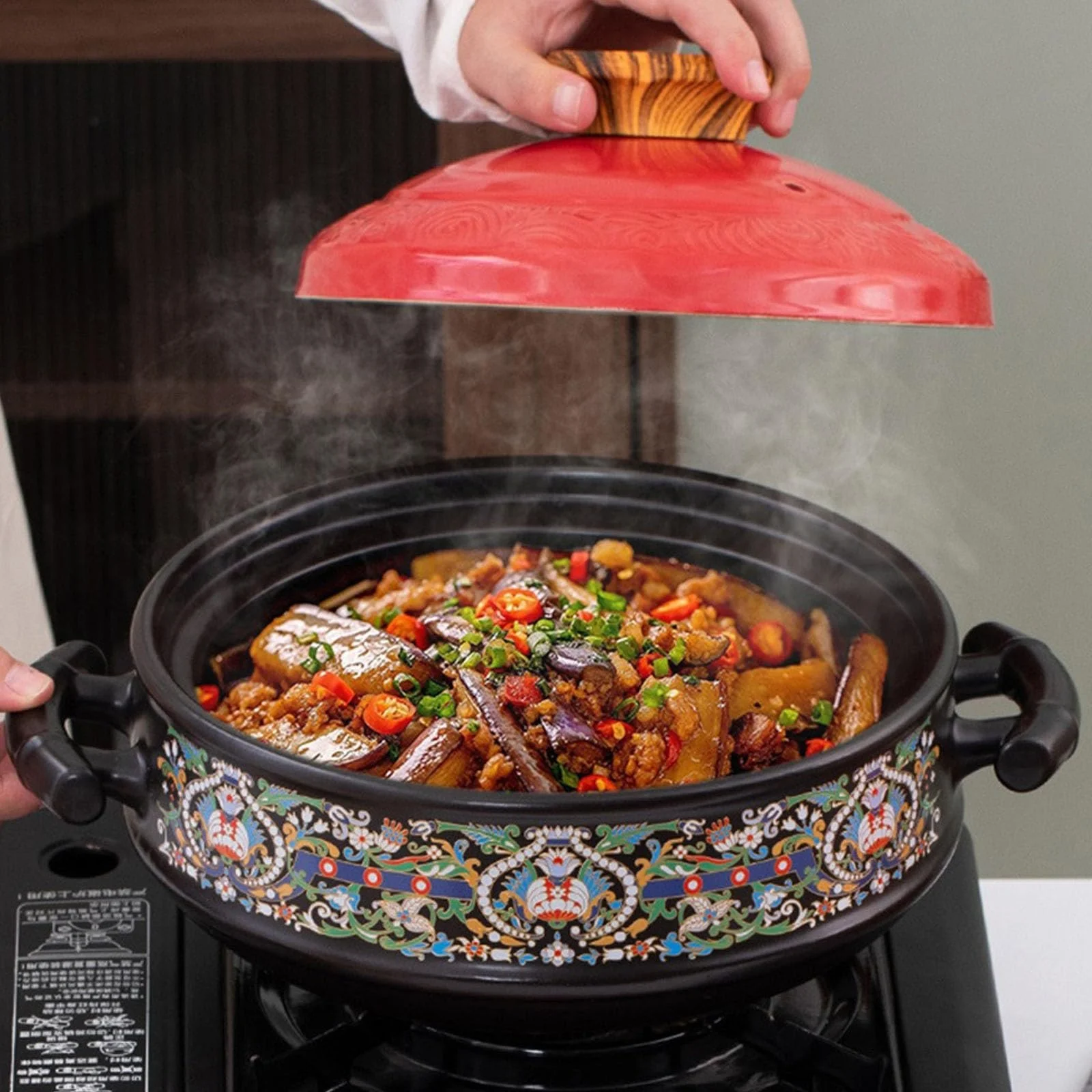 Керамічна каструля для запікання З кришкою Жаростійка Червона, фото №3