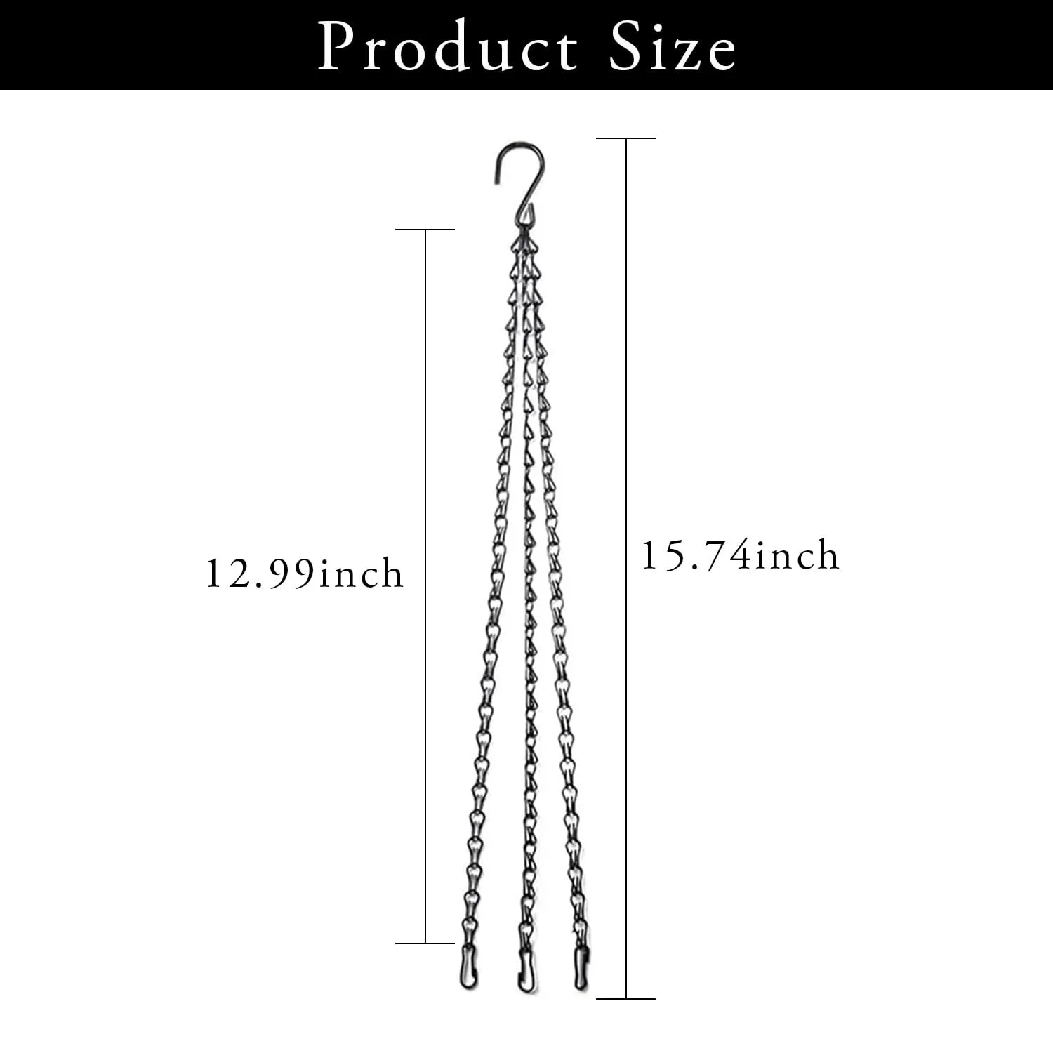 Ланцюги для підвісних кошиків Набір 3 шт 40 cm Металеві з 3 точками кріплення, фото №2