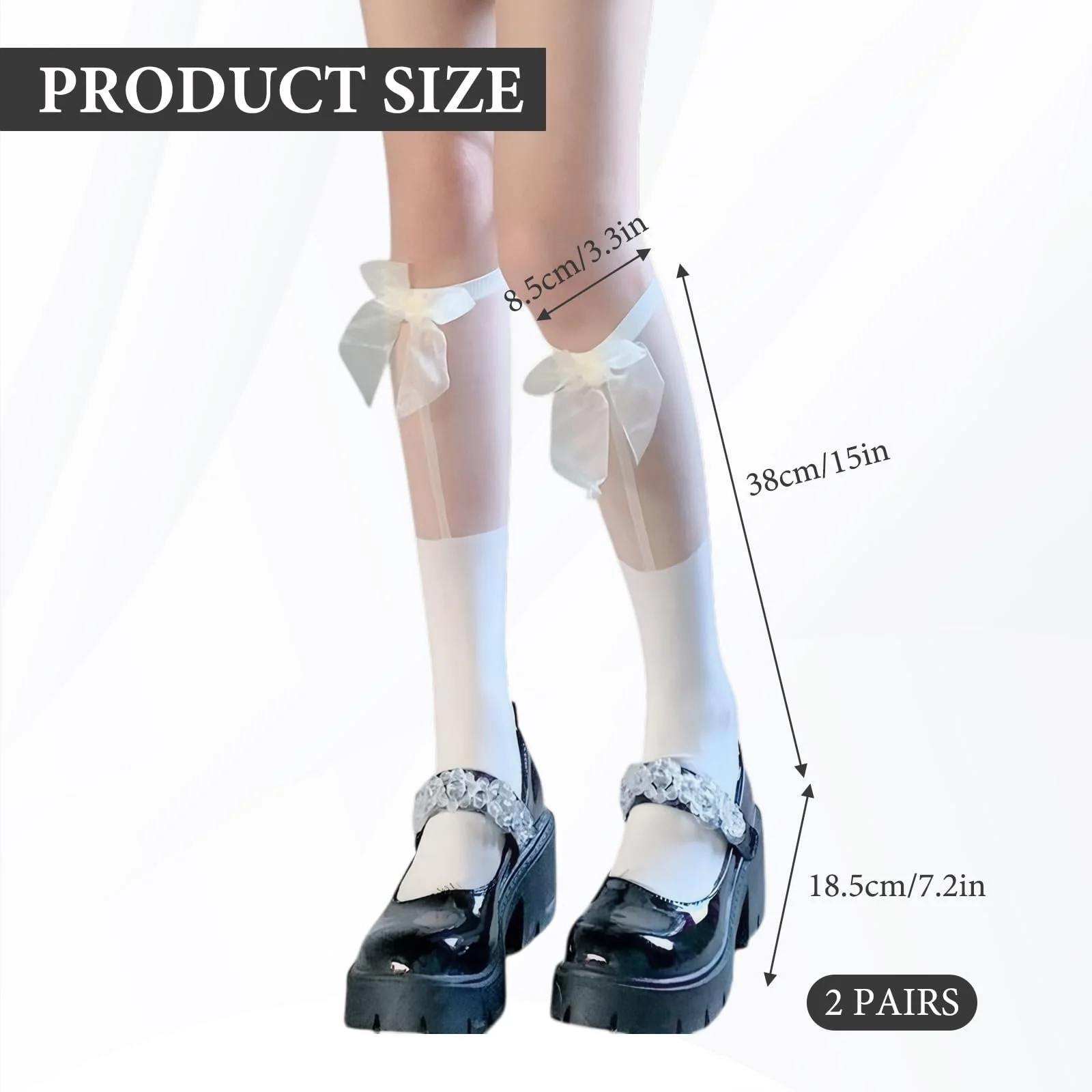 Жіночі гольфи з мереживом та рюшами, з бантом, білі (2 пари), фото №6 Жіночі гольфи з мереживом та рюшами, з бантом, білі (2 пари), фото №6