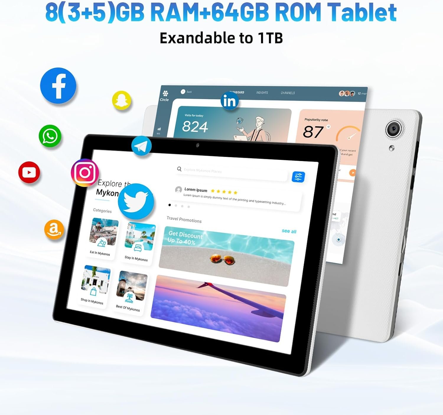 Планшет 10.1" Byxsb C10 3+5/64Gb 8 ядер Android 14 5000 mAh Білий, фото №3