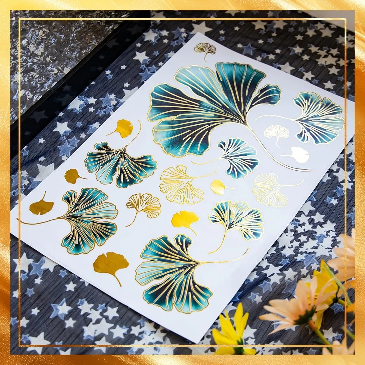 Наклейка на стіну WandSticker4U Листя гінкго 20 x 30 см золотий/зелений 3 шт, фото №3